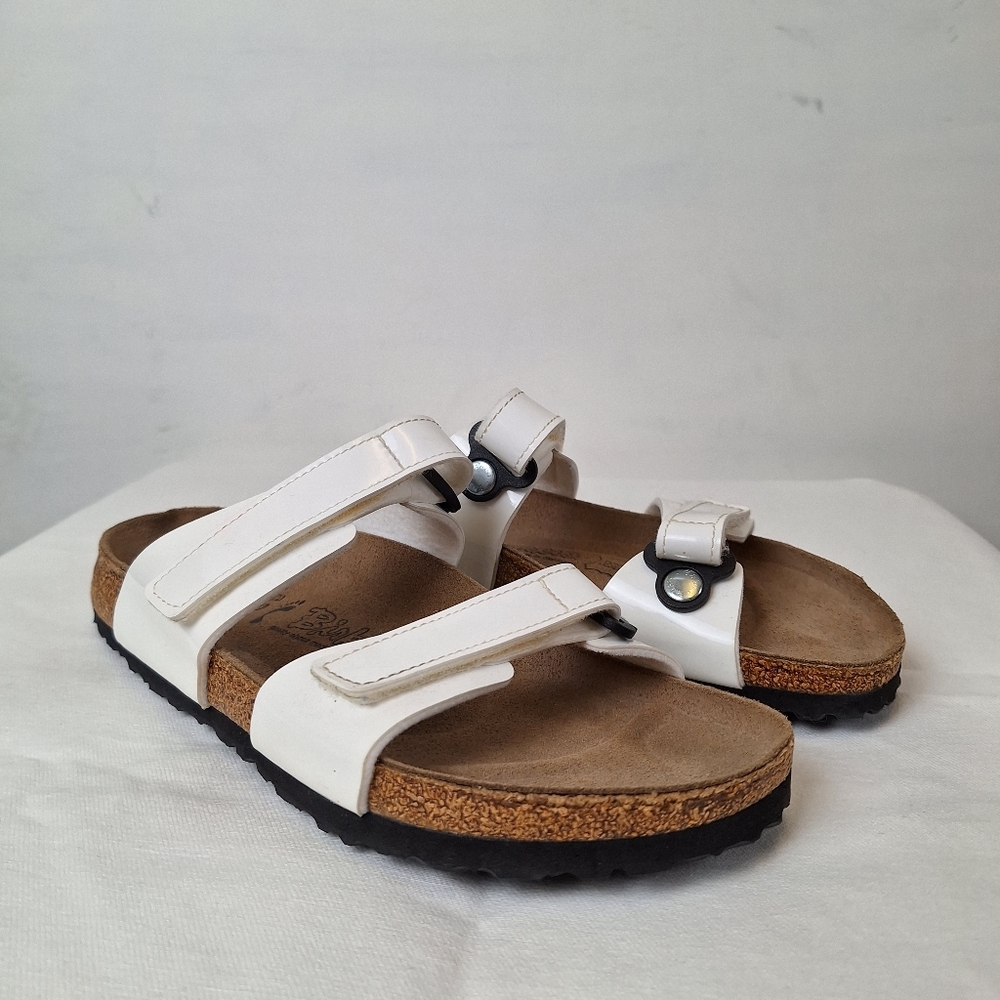 Birkenstock White Velcro Sandals with Brown Sole - Picture 8 of 9